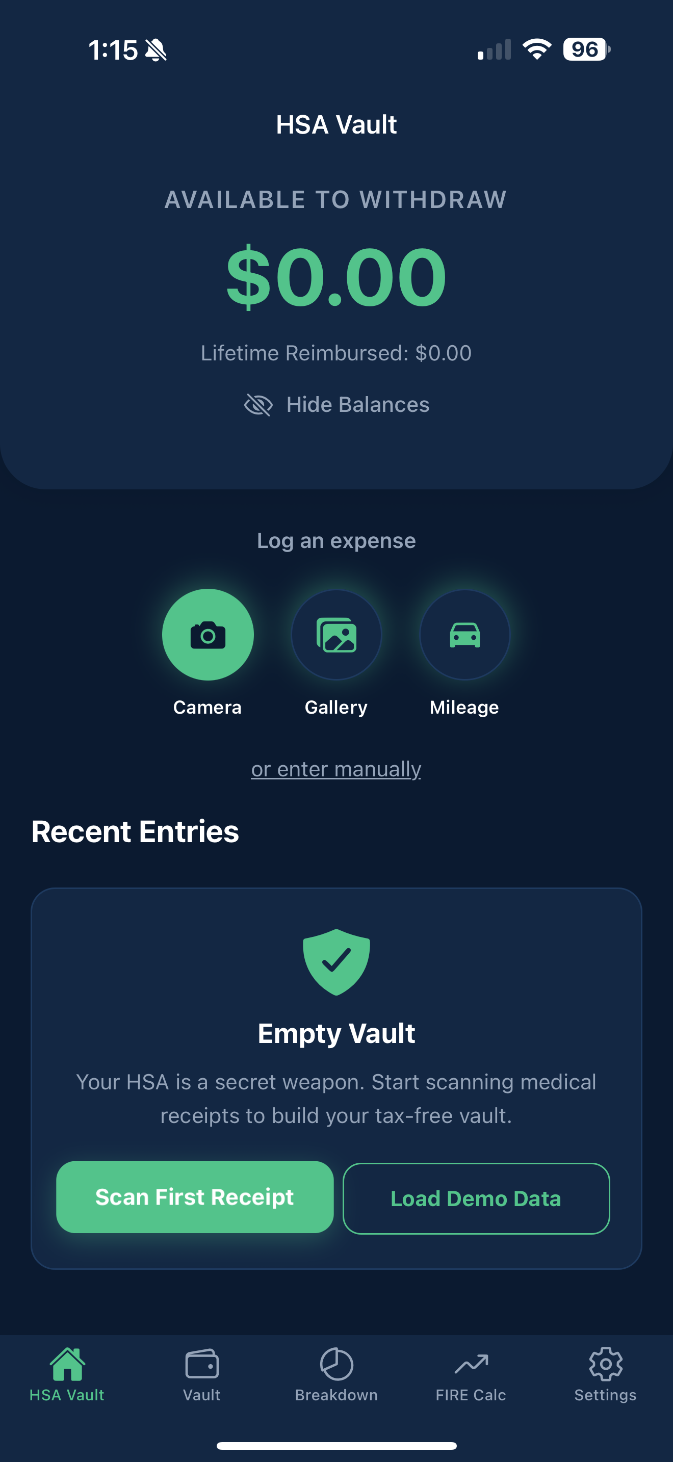 HSA Vault Scanner Screen Mockup